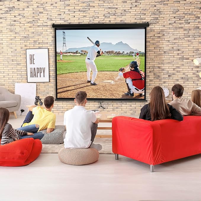 72in Projection Screen Outdoor Indoor 4:3 HD Foldable Manual Pull Down Projector Screen for Movie Home Backyard Theater Cinema Office Video Game, Black