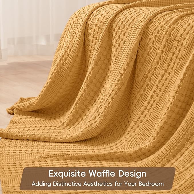 PHF 100% Cotton Waffle Weave Blanket Twin Size for Bed, Soft Lightweight & Breathable, All-Season Comfort, Luxury Aesthetic Woven Bedding for Home Decor, 66"x90", Pumpkin Orange