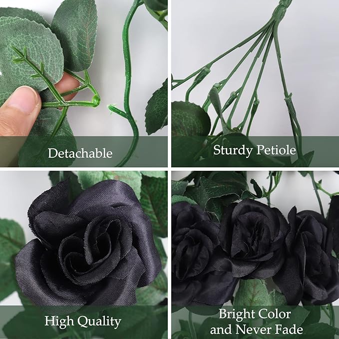 RECUTMS Flowers Artificial Hanging Plants 2PCS 3.3Ft Rose Vine for Home Room Garden Wedding Indoor Outdoor Decoration (Black)