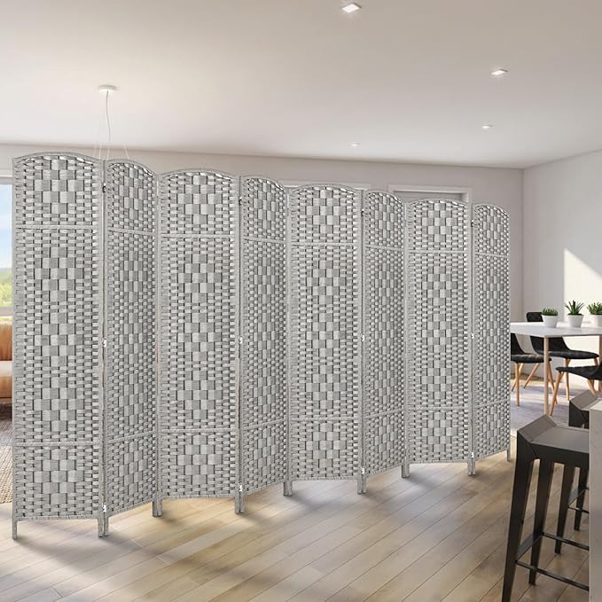 Rose Home Fashion 6 ft Tall Room Divider, Room Dividers and Folding Privacy Screens, 15.7in Privacy Screen 8 Panel Partition Temporary Wall Separation for Private, Stone Grey