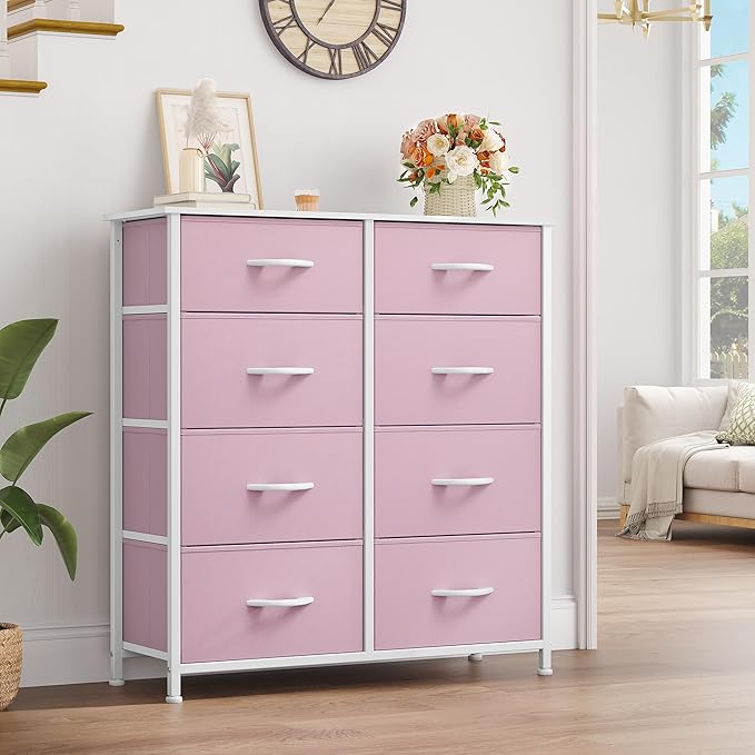 YITAHOME 8 Drawers Fabric Dresser - Storage Tower Unit Organizer Unit for Living Room & Closets - Sturdy Steel Frame & Easy Pull Fabric Bins (Cool Light Grey)