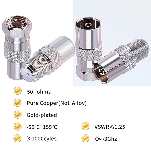 CNARIO 4Pcs F to TV Adapter, F Female/Male to TV Pal Male/Female Coax Coupler Coaxial Cable Connector Adapter Kit for FM Radio Antenna Coax Connector