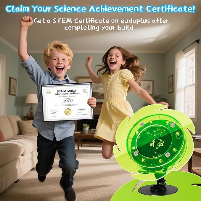 STEM DIY Toys Hand Assembly Electronic Spin the Wheel | Science Craft Kit for Kids Ages 8-9-10-11-12-13-14-15+ Years Old | Educational Gifts for Boys&Girls | Video Guide|(Fire Wheel-Transparent Clear)
