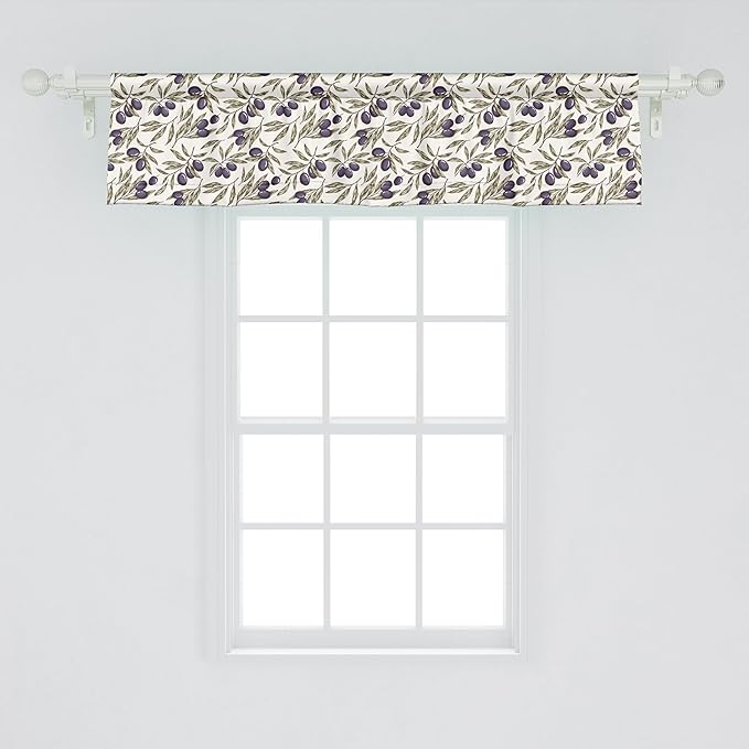 Ambesonne Olive Window Valance Pack of 2, Digitally Generated Hand Drawn Style Botanical Blossoms, Rod Pocket Curtain Valances for Kitchen Bedroom, 42" X 12", Quartz Taupe