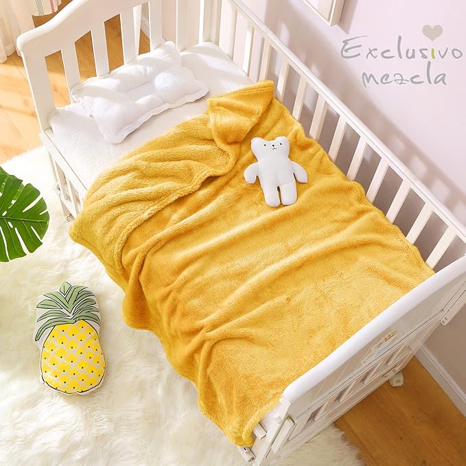 Exclusivo Mezcla Plush Fuzzy Fleece Throw Blanket, Super Soft, Fluffy and Warm Blankets for Couch, Bed, All Season Use (40x50 Inches, Mustard Yellow)