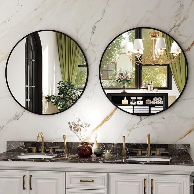 HARRITPURE Round Mirror 19.6 Black Wall Mounted Circle Mirrors Vanity Mirror with Brushed Aluminum Alloy Frame Modern Decoration for Bathroom, Living Room, Vanity, Bedroom, Entryway