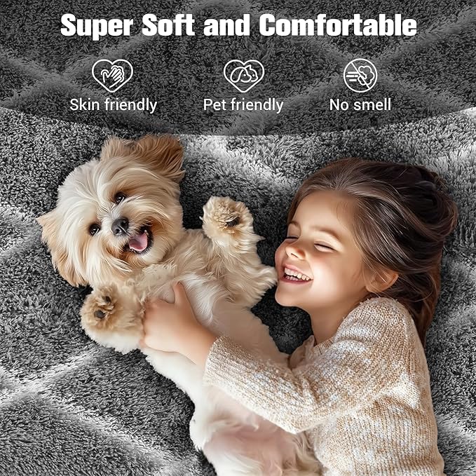 Fluffy Rug for Bedroom, 6X9Feet Stripe Checkered Rug Anti-Skid High Pile for Living Room Bedroom Kids Room Nursery, Dorm Home Decor