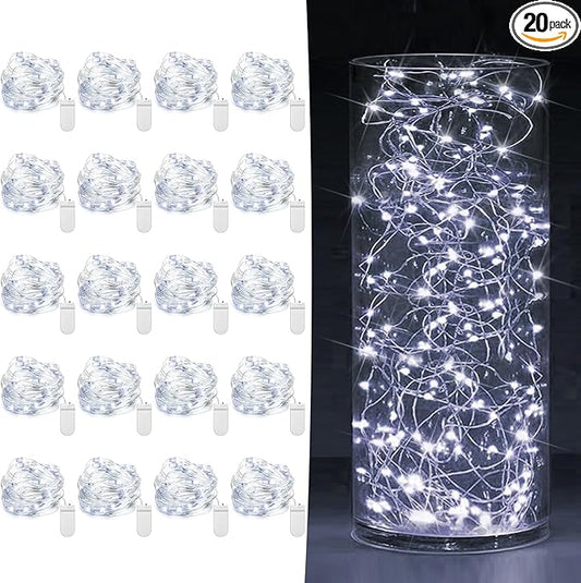 20 Pack Fairy Lights Battery Operated 7ft 20 LED Mini String Lights Twinkle Lights Silver Wire Firefly Starry Lights for Mason Jars Wedding Party Christmas Centerpiece Table Decorations, Cool White