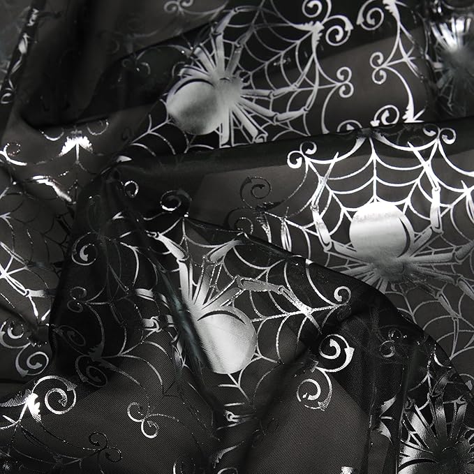 NICETOWN Black Voile Sheer with Glitter Silver Web, Grommet Halloween Spider Pattern for Window Decor, Party & Seasonal Home, W54 x L96, 2 Panels