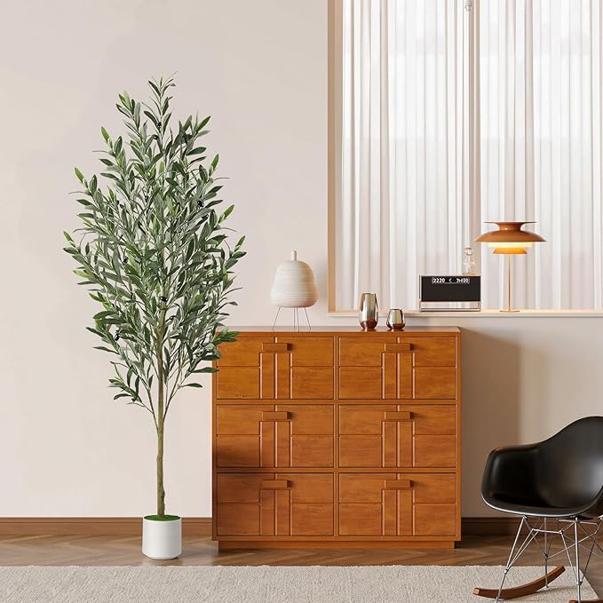 Alupssuc 5FT Artificial Olive Trees, Faux Silk Plant with Lively Artificial Trunk and Lifelike Fruits, Indoor Fake Potted Tree with White Planter for Modern Home Office Living Room Decor