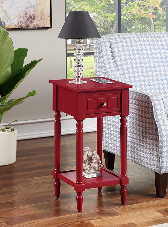 Convenience Concepts French Country Khloe 1 Drawer Accent End Table 14" - Traditional Farmhouse Side Table with Storage Drawer and Shelf for Living Room, Cranberry Red