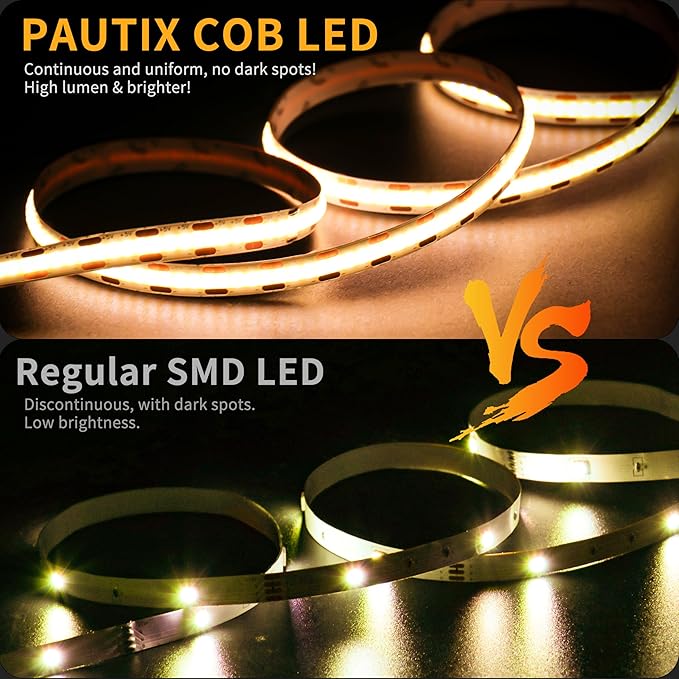PAUTIX LED Strip Light 5V USB 6.56ft/2m 2700K, 640LEDs 1200lm Dimmable COB LED Strip Light Warm White CRI90+ USB TV Backlight,Flexible Under Cabinet Tape Light for Bedroom,Kitchen,Home DIY Lighting