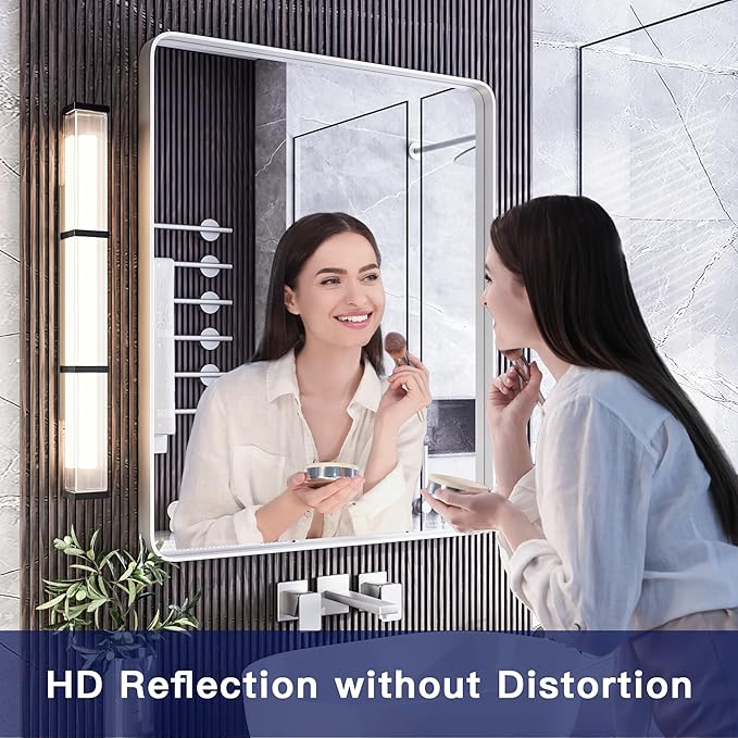 ISKM Brushed Silver Mirror for Bathroom, 24 x 36 Inch Wall Mounted Vanity Mirror, Non-Rusting Stainless Steel Metal Framed Mirror (Horizontal/Vertical)