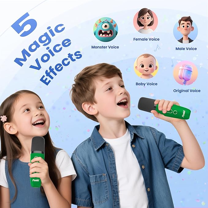 Mini Karaoke Machine for Kids Adults, Portable Bluetooth Mini Karaoke Microphone Singing Speaker Karaoke Player with 2 Wireless Mic, for All Smartphones,Birthday, Family,Home Party (Dark Green)