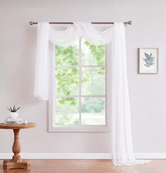 LinenZone White Window Scarf Valance in 360 Inch Size. Use Window Scarves as Canopy Bed or Backdrop Curtains, Curtain Scarf, or Sheer Fabric for Draping. (Amazing 55 x 360, White)