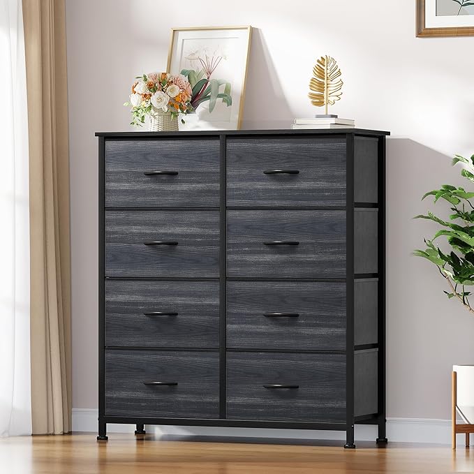 YITAHOME Dresser with 8 Drawers - Fabric Storage Tower, Organizer Unit for Bedroom, Living Room, Hallway, Closets - Sturdy Steel Frame, Wooden Top & Easy Pull Fabric Bins, Burlywood Grain