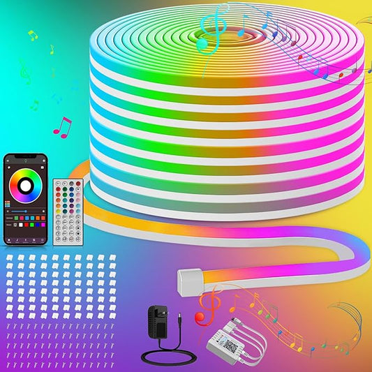 132ft RGB LED Neon Rope Lights with App, Remote Control, IP65 Waterproof Neon Light Strip Outdoor Indoor, DIY Design Flexible Led Strip Lights for Bedroom Essentials, Gaming Accessories