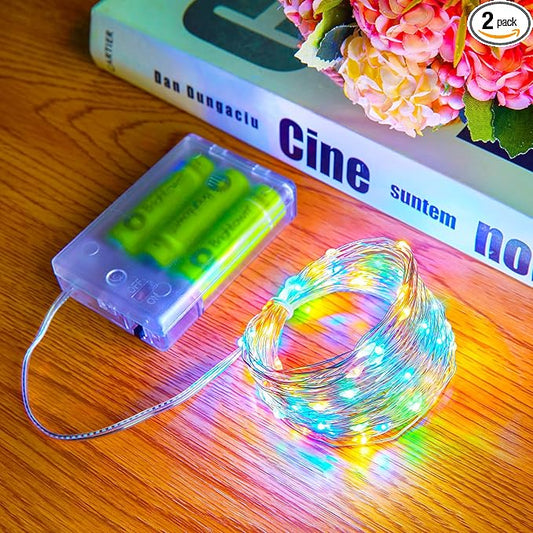 Minetom Fairy Lights Battery Operated, 2Pcak 33Feet 100 LEDs Mini Battery Powered String Lights, Waterproof Twinkle Lights Mason Jar Lights for Indoor Home Wedding Christmas Decoration, Multicolor