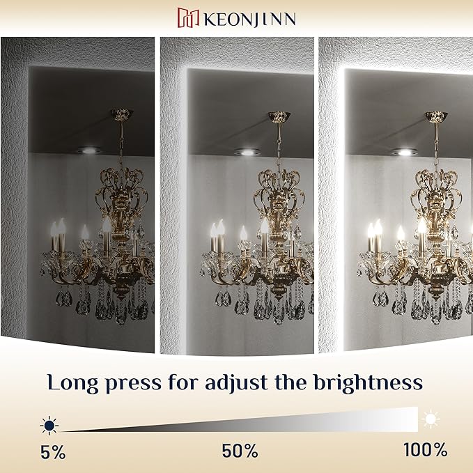 Keonjinn LED Backlit Mirror 72” x 35.9” Oversized Lighted Bathroom Mirror with UL Listed LED Driver, Large Stepless Dimmable Wall Mirror, Tempered Glass, CRI90+ Anti Fog Vanity Mirror with Backlights
