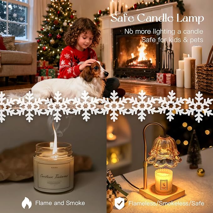 Christmas Gifts for Women: Gold Flower Candle Warmer Lamp with Timer Height Adjustalbe Wax Warmer Dimmable Christmas Home Decor