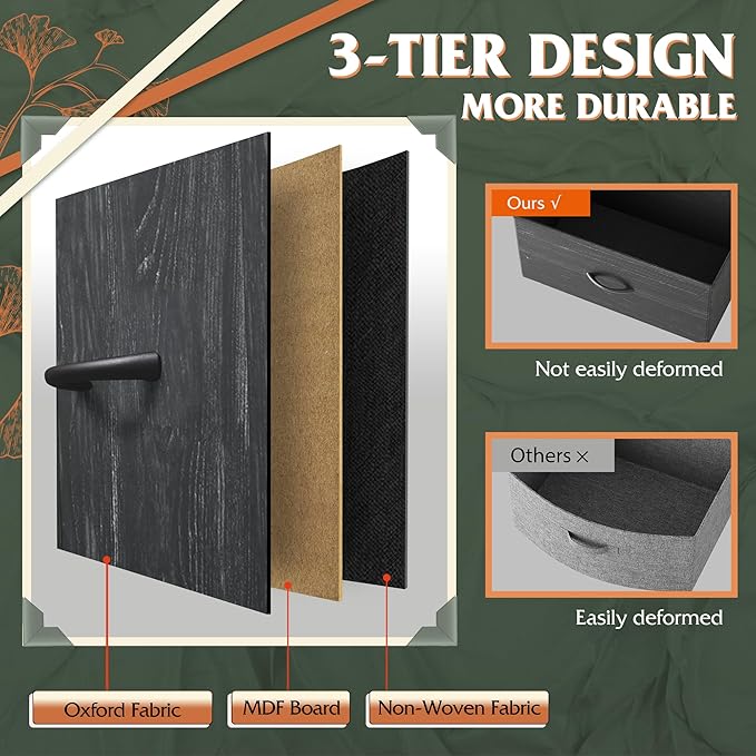 WLIVE Fabric Dresser for Bedroom, Tall Dresser with 8 Drawers, Storage Tower with Fabric Bins, Double Dressers, Chest of Drawers for Closet, Living Room, Dormitory, Charcoal Black Wood Grain Print