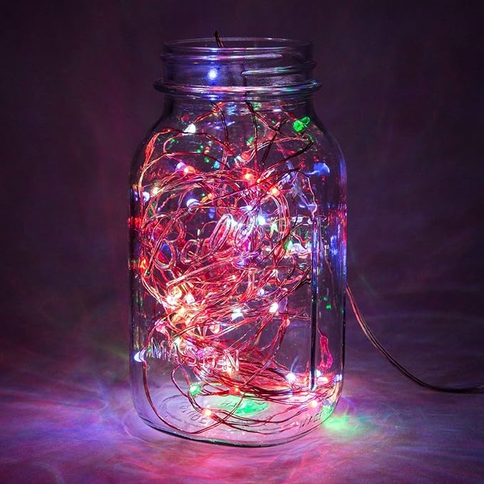 String Lights,LED Copper Wire Lights, Each Set 33ft/10M 100LEDs and 8 Remote Control.AA Battery Powered,Decor Rope Lights for Holiday,Wedding, Parties.（Multicolour）