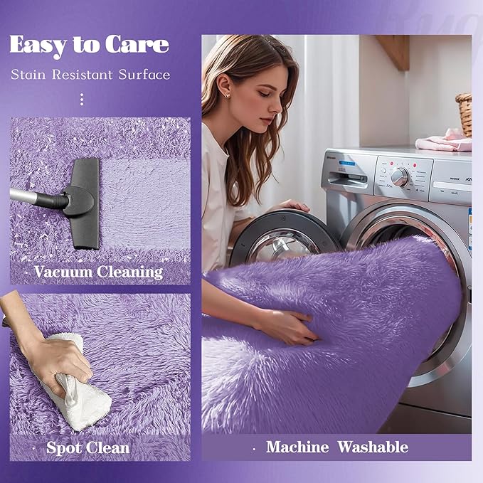 5x7 Area Rug for Living Room: Fluffy Shag Soft Washable Rugs Fuzzy Plush Indoor Carpet for Bedroom Nursery Playroom Dorm Kids Girls Boys Room (Purple, 5'x7')
