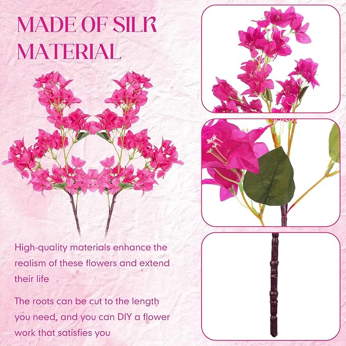 100 Pack Artificial Bougainvillea Floral 38" Silk Long Stem Bougainvillea Plants Hanging Table Centerpiece for Home Wedding Indoor Outdoor Decorations (Rose Red)