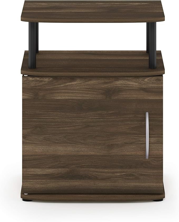 Furinno JAYA End Side Sofa Table/Nightstand with Door, 1-Pack, Columbia Walnut/Black