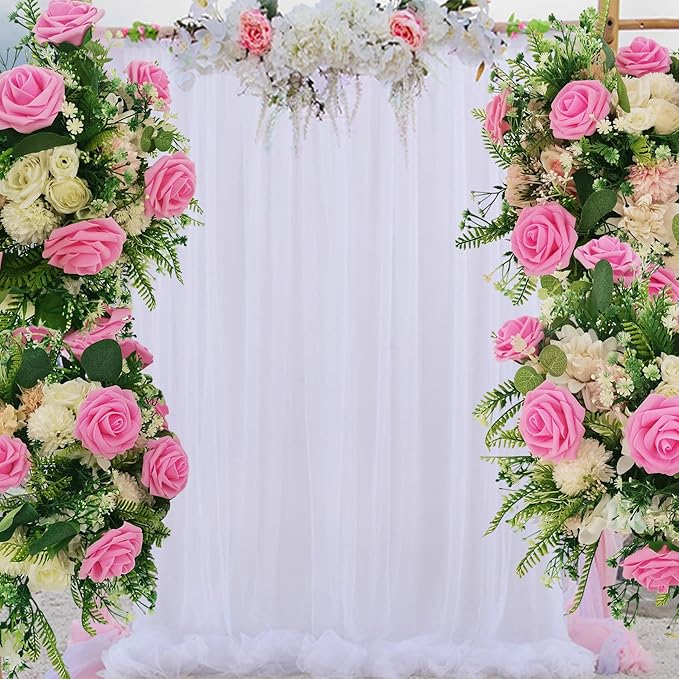 Artificial Flowers 25pcs Fake Roses, Rose Pink Foam Faux Flower for DIY Wedding Bouquets Bridal Shower Centerpieces Floral Arrangements Home Decorations Party Backdrops Table