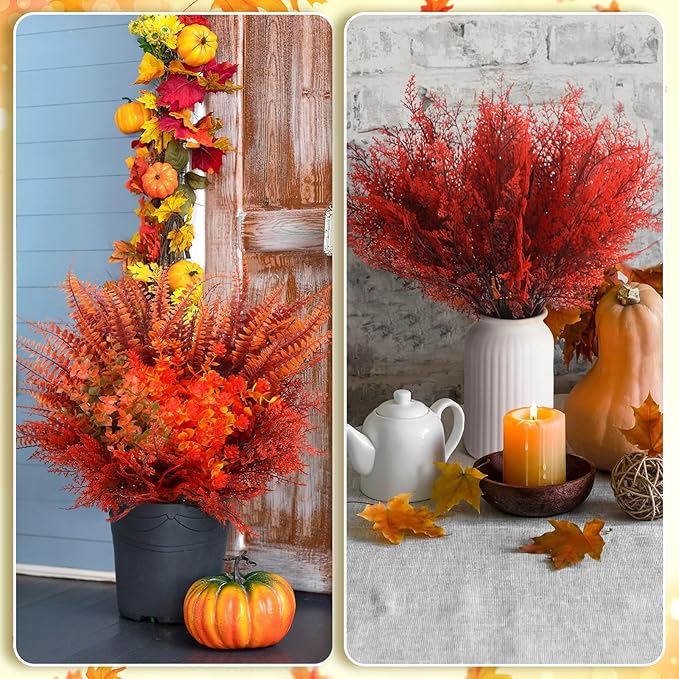 Crowye 40 Bundles Artificial Fall Flowers for Outdoor Decoration UV Resistant Faux Mums Plastic Plants for Garden Cemetery Porch Window Fireplace Patio Home Indoor Autumn Thanksgiving Fall Decor