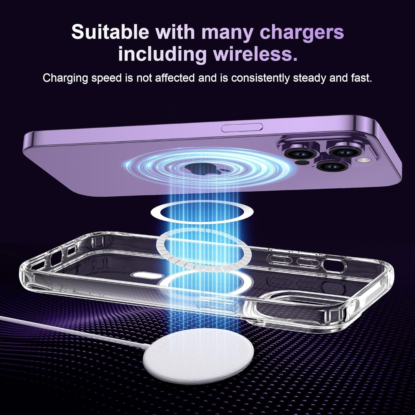 for iPhone 14 Pro Max (5 in 1) MagSafe Shockproof Anti-Drop Cover Case with Anti-Spy Glass Screen Protector, Clear