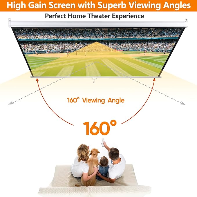 72 Inch Projection Screen Outdoor Indoor 4:3 HD Foldable Manual Pull Down Projector Screen for Movie Home Backyard Theater Cinema Office Video Game, White