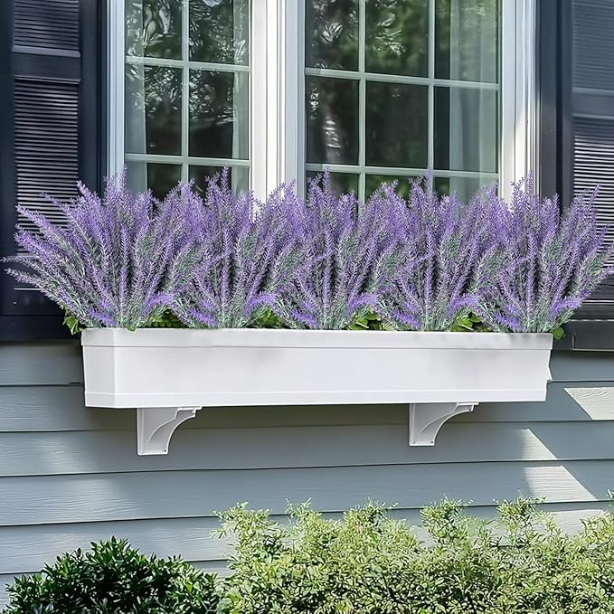 TURNMEON 20 Bundles Artificial Lavender Flowers for Outdoors, UV Resistant Fake Plants Artificial Plastic Faux Plants for Home Window Box Planter Porch Gardens Cemetery Summer Decor(Gray Purple)