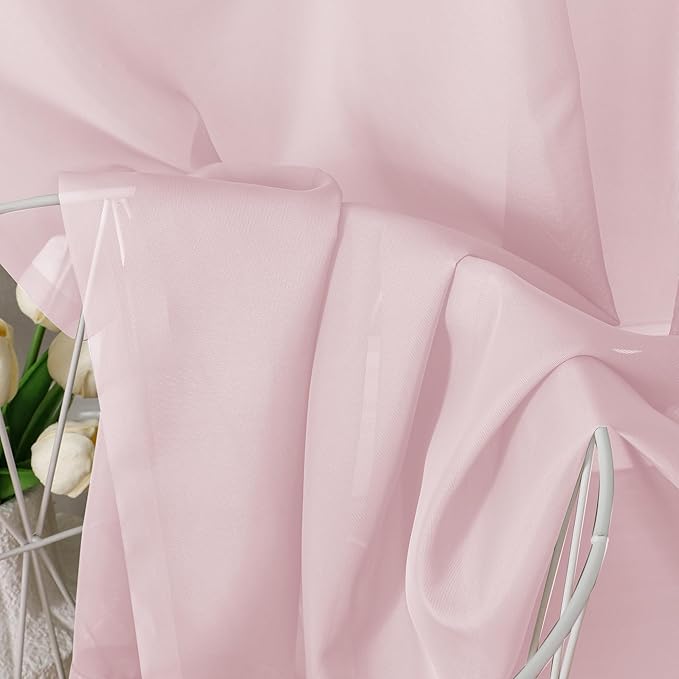 OVZME Blush Pink Sheer Curtains 84 Inches Long 2 Panels - Soft Light Filtering Window Sheer Panels for Living Room/Bedroom, Top Dual Rod Pocket, 1 Pair, Each 42Wx84L Inches