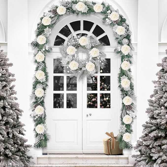 MACTING 30PCS Artificial Glitter Roses Real Looking Fake Flowers with Stem White Foam Roses for Wedding Bouquet Centerpieces Party Wreath Home Easter Spring Mothers Day Decorations