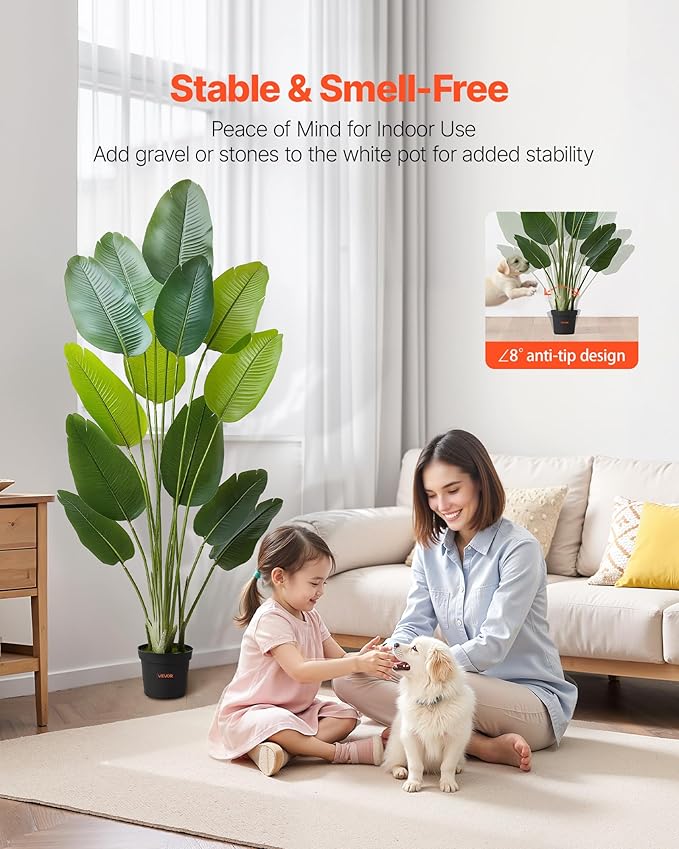 VEVOR Artificial Bird of Paradise 6 ft Tall, Fake Tropical Plants with with 13 Trunks & White Pot, Faux Floor Silk Tree, Large Trees for Home Office Living Room Decor House Warming, Indoor Outdoor