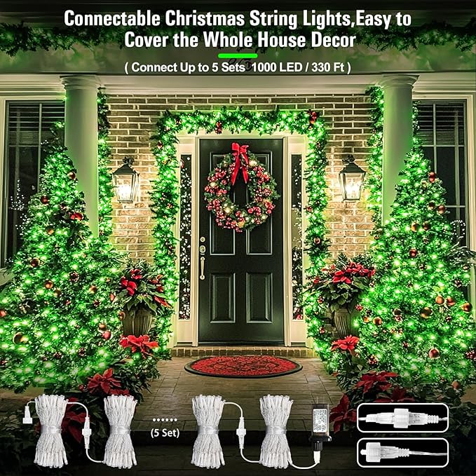 JMEXSUSS Green Christmas Lights Clear Wire, 66ft 200 LED Green Lights for Christmas Decor, Connectable Evergreen String Light Indoor Outdoor for Christmas Tree Home Garden Xmas Decorations