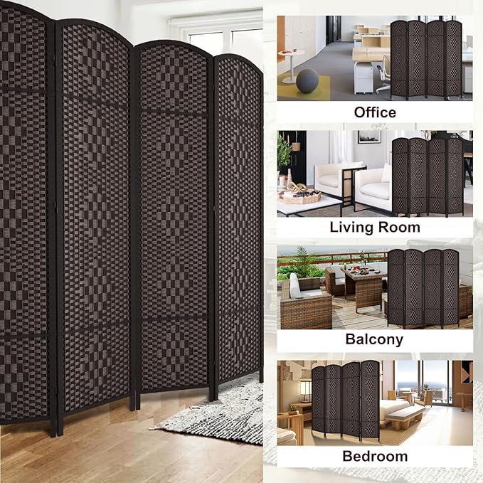 Rose Home Fashion 6 ft Tall Room Divider, Room Dividers and Folding Privacy Screens, 15.7in Privacy Screen 4 Panel Partition Temporary Wall Separation for Private, Dark Coffee