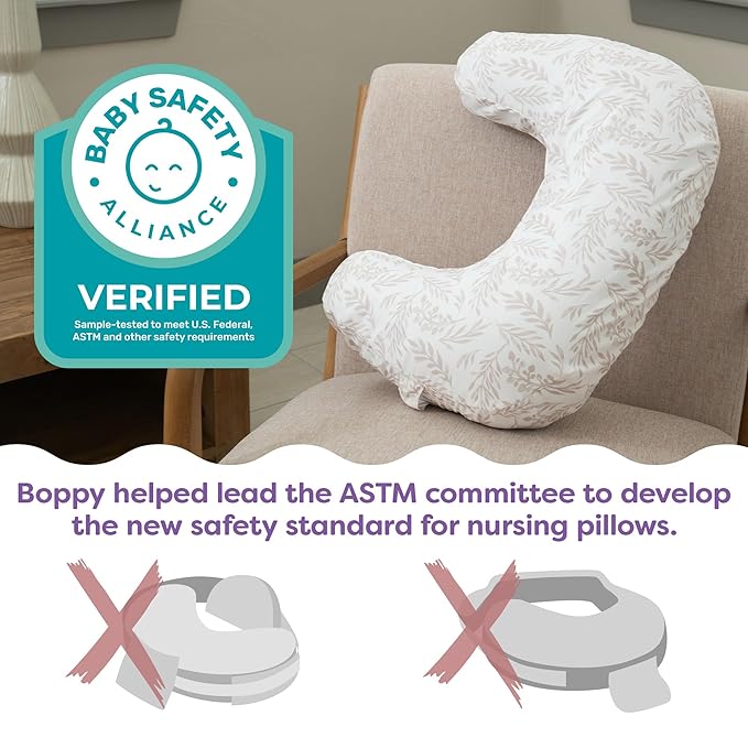 Boppy Nursing Pillow - Ergonomic Bottle & Breastfeeding Pillow with High, Firm, Large Area, Water-Repellent Cushion with Washable Cover; Baby Safety Alliance Verified - Neutral Plants and Animals