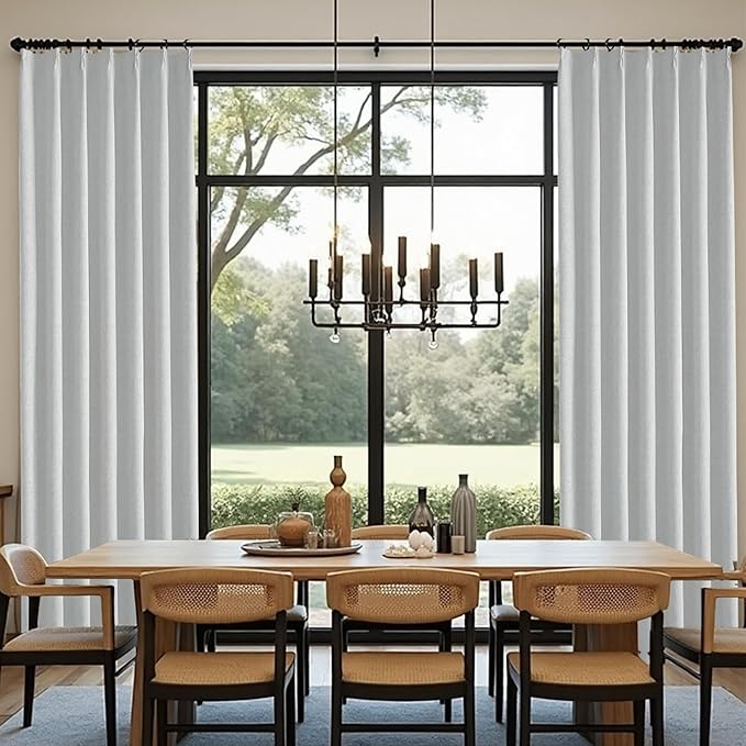 Light Grey 95 Inch Pinch Pleated Blackout Curtains for Sliding Glass Door, 60” Wide Pinch Pleat Linen Curtains for Living Room French Door, Privacy Assured Elegant Modern Home decor(60Wx95L,2 Panels)
