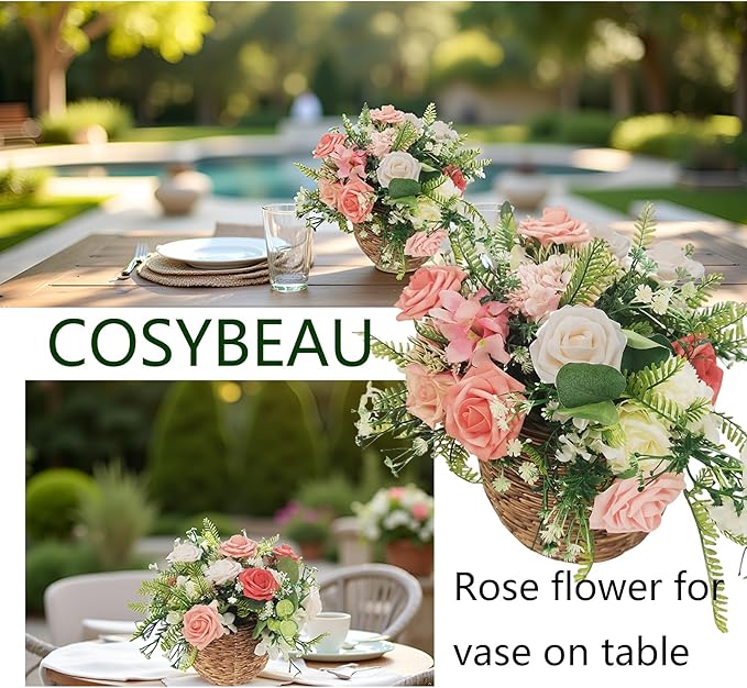 Artificial Flowers 25pcs Roses, Shade of Light Orange Foam Fake Rose Faux Flower for DIY Wedding Bouquet Bridal Shower Centerpieces Floral Arrangements Party Table Home Decorations