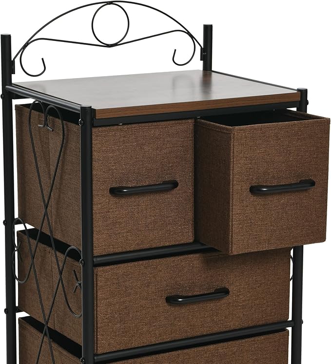 Household Essentials Victorian Style 4-Drawer Storage Organizer Unit, Black and Brown