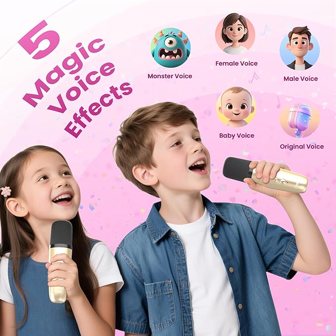 Mini Karaoke Machine for Kids Adults, Portable Karaoke Microphone Singing Speaker Bluetooth Karaoke Player with 2 Wireless Mic, Birthday Gifts for Girls Boys 4-12 Year Old, Family Home Party(Gold)