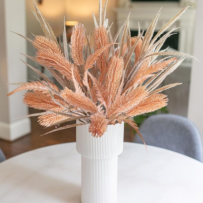 7 PCS Artificial Fall Stem Fake Plants, 26 in Fake Leaves Autumn Greenery Branches Orange Flowers Faux Foliage DIY Stems for Vase Thanksgiving Home Kitchen Office Indoor Centerpiece Table Decoration