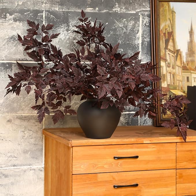 Lyrow 6 Pack Artificial Cimicifuga Plant Leaf Spray Faux Plum Faux Fall Spray Silk Plants Cimicifuga Plant Leaf Branch for Home Vase Wedding Garden Farmhouse Table Mantel Decor (32 Inches)