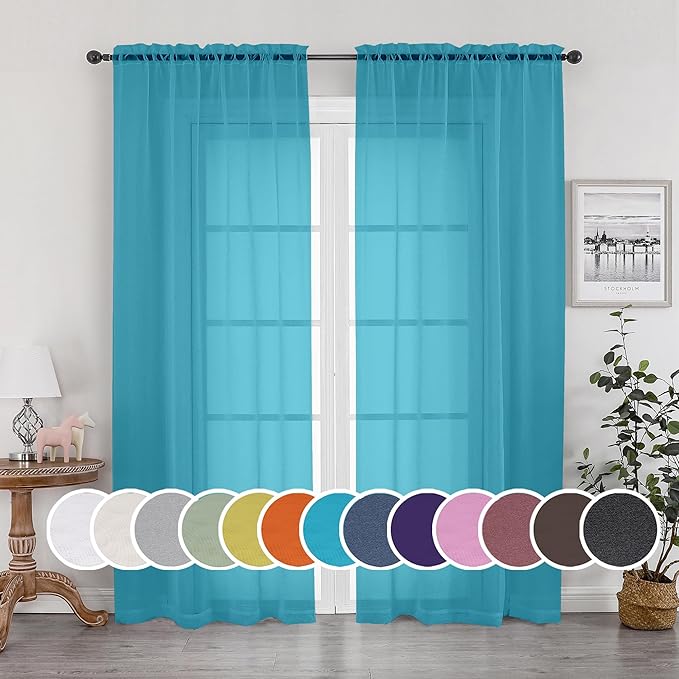 OWENIE Sheer Marine Curtains, Sheer Curtains 84 inch Length 2 Panels Set, Rod Pocket Voile Fimly Sheer Drapes for Living Room/Bedroom, 2pcs, Each 42" W x 84" L