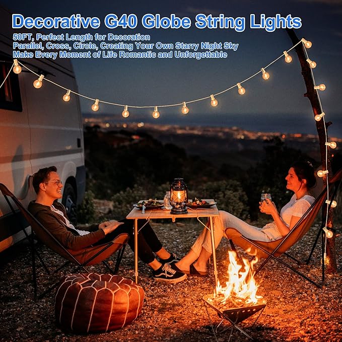 Bosceos Outdoor G40 LED Globe String Lights 25FT Dimmable Shatterproof Waterproof Patio Lights with 12+2 Bulbs Connectable Commercial Hanging Light for Patio Balcony Backyard Party (White Wire)