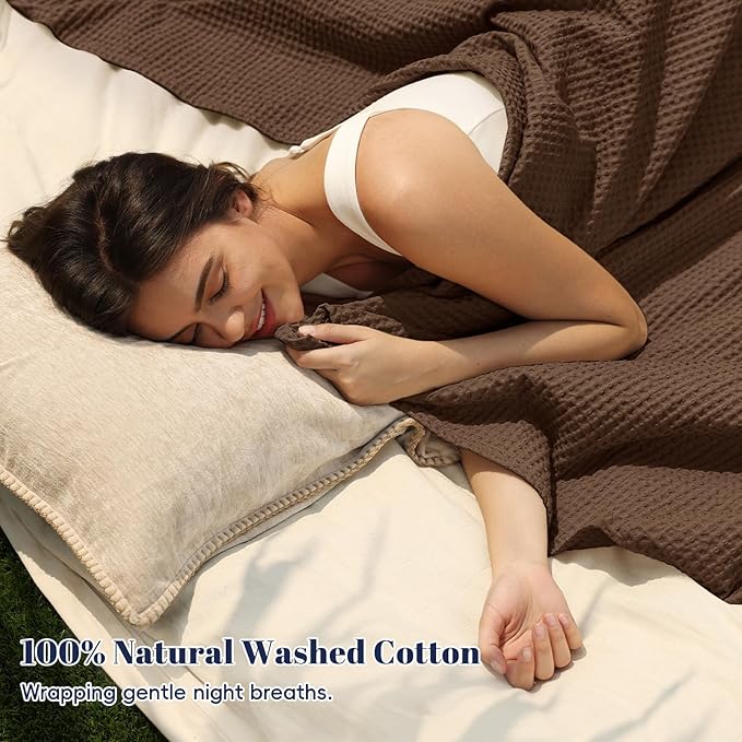 PHF 100% Cotton Waffle Weave Blanket King Size for Bed,Snag Proof Lightweight Breathable Moisture-wicking Throw for Couch,Great for Layering in Cold Weather,Machine Washable,Home Decor Gift-Cappuccino