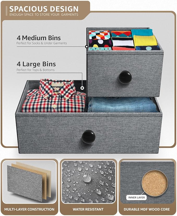 Sorbus Dresser with 8 Drawers - Chest Clothing Organizer Unit with Steel Frame Wood Top Knob Handle Easy Pull Fabric Bins - Large Storage Furniture for Bedroom, Hallway, Living Room, Nursery & Closet